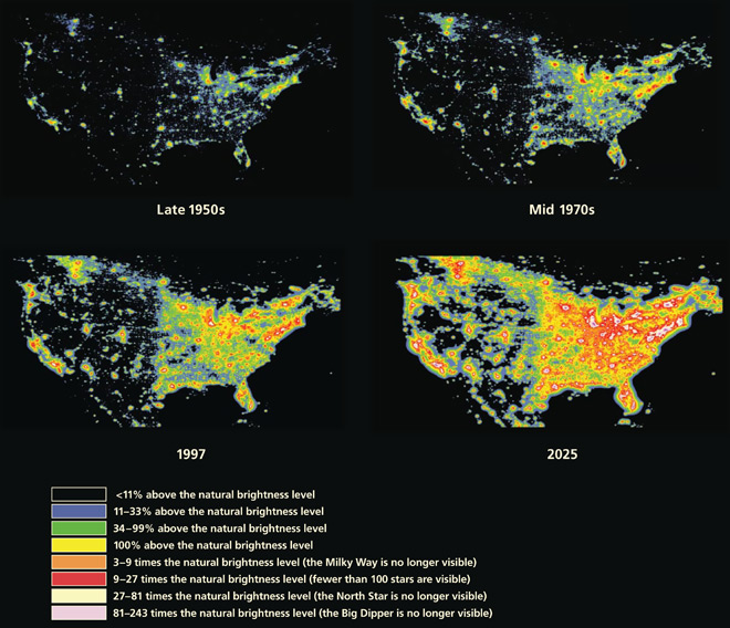 map of light pollution in US overtime